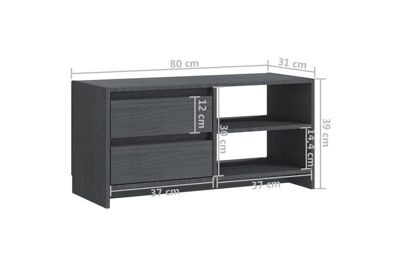 tv-skab 80x31x39 cm massivt fyrretræ grå - Grå - Møbler - TV borde & mediemøbler - TV-borde