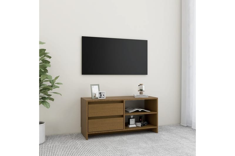 tv-skab 80x31x39 cm massivt fyrretræ honningbrun - Brun - TV-borde