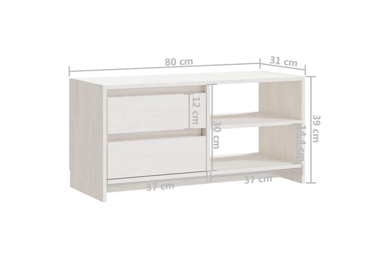 tv-skab 80x31x39 cm massivt fyrretræ hvid - Hvid - TV-borde