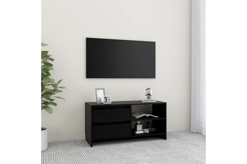 tv-skab 80x31x39 cm massivt fyrretræ sort - Sort - TV-borde