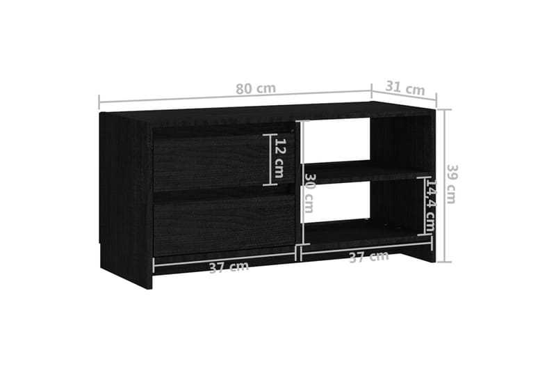 tv-skab 80x31x39 cm massivt fyrretræ sort - Sort - TV-borde