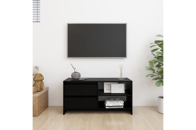 tv-skab 80x31x39 cm massivt fyrretræ sort - Sort - TV-borde