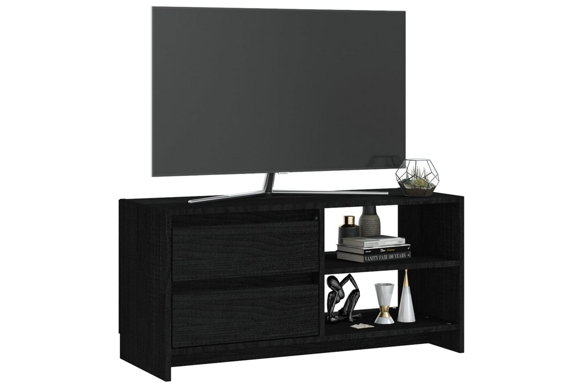 tv-skab 80x31x39 cm massivt fyrretræ sort - Sort - Møbler - TV borde & mediemøbler - TV-borde