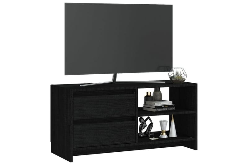 tv-skab 80x31x39 cm massivt fyrretræ sort - Sort - TV-borde