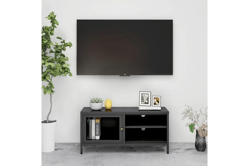 tv-skab 90x30x44 cm stål og glas antracitgrå - Antracit - Møbler - TV borde & mediemøbler - TV-borde