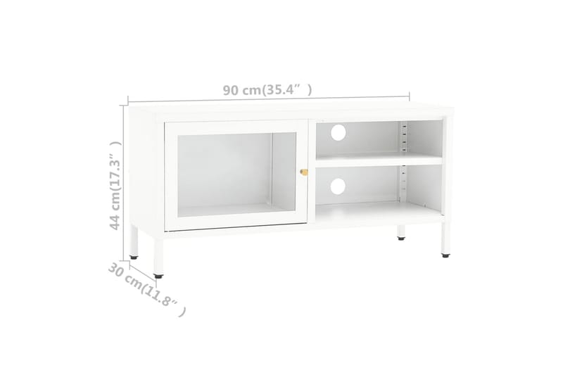 tv-skab 90x30x44 cm stål og glas hvid - Hvid - TV-borde