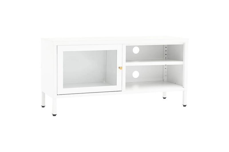 tv-skab 90x30x44 cm stål og glas hvid - Hvid - TV-borde