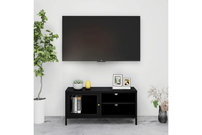 tv-skab 90x30x44 cm stål og glas sort - Sort - TV-borde