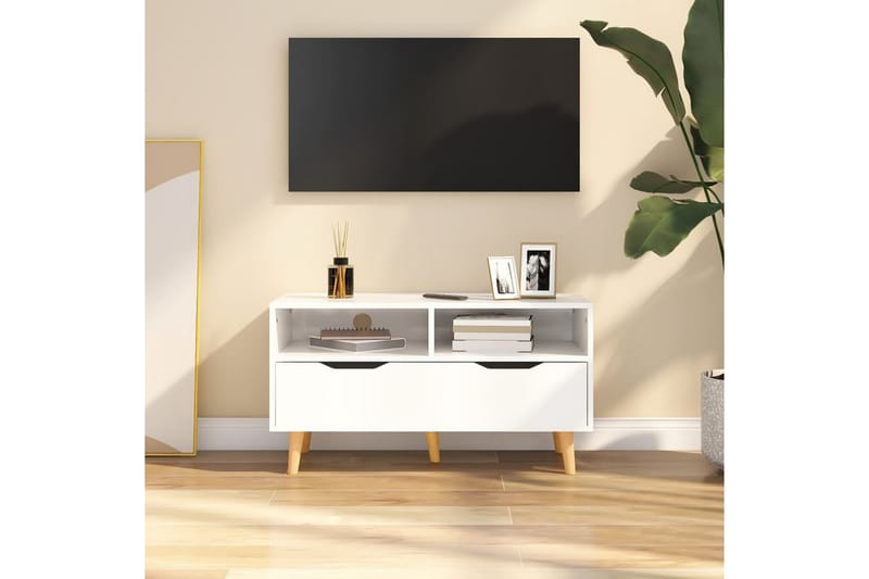 tv-skab 90x40x48,5 cm spånplade hvid højglans - Hvid - TV-borde