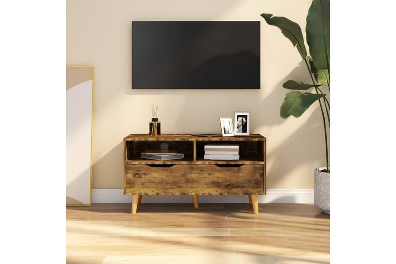 tv-skab 90x40x48,5 cm spånplade røget egetræsfarve - Brun - TV-borde