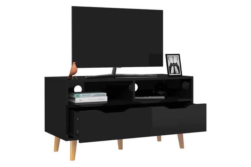 tv-skab 90x40x48,5 cm spånplade sort højglans - Sort - TV-borde