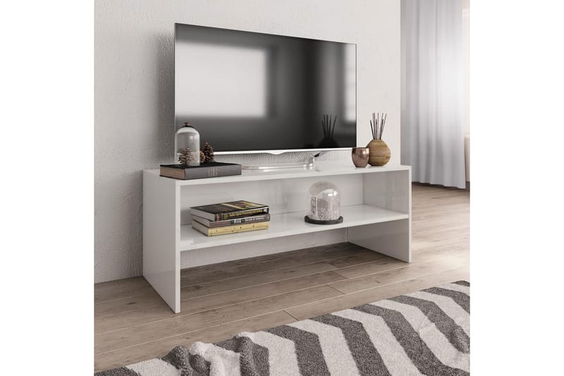 Tv-Skab Højglans 100 X 40 X 40 Cm Spånplade Hvid - Hvid - TV-borde
