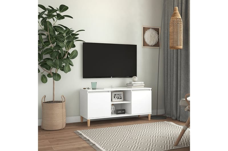 tv-skab m. massive træben 103,5x35x50 cm hvid - Hvid - Møbler - TV borde & mediemøbler - TV-borde