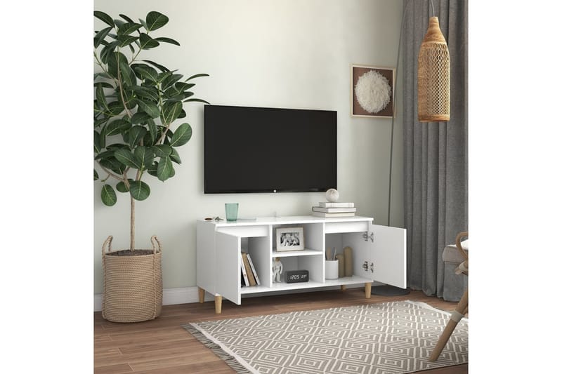 tv-skab m. massive træben 103,5x35x50 cm hvid - Hvid - Møbler - TV borde & mediemøbler - TV-borde
