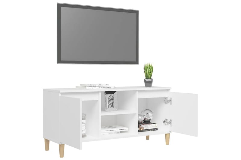 tv-skab m. massive træben 103,5x35x50 cm hvid - Hvid - Møbler - TV borde & mediemøbler - TV-borde