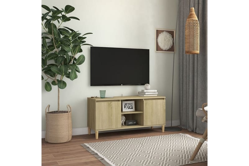 tv-skab m. massive træben 103,5x35x50 cm sonoma-eg - Brun - Møbler - TV borde & mediemøbler - TV-borde