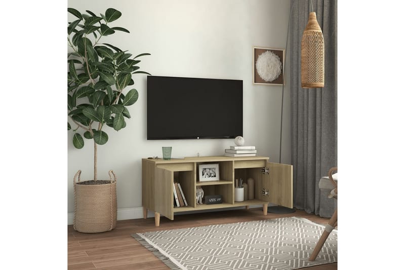 tv-skab m. massive træben 103,5x35x50 cm sonoma-eg - Brun - Møbler - TV borde & mediemøbler - TV-borde