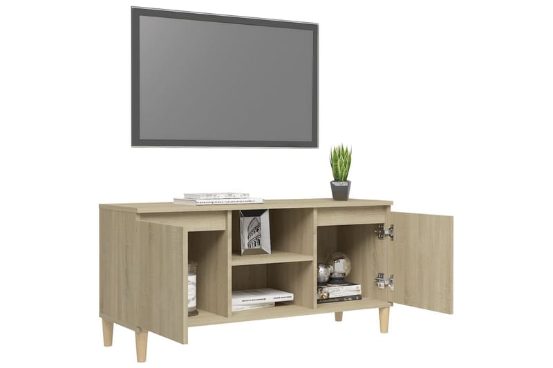 tv-skab m. massive træben 103,5x35x50 cm sonoma-eg - Brun - Møbler - TV borde & mediemøbler - TV-borde