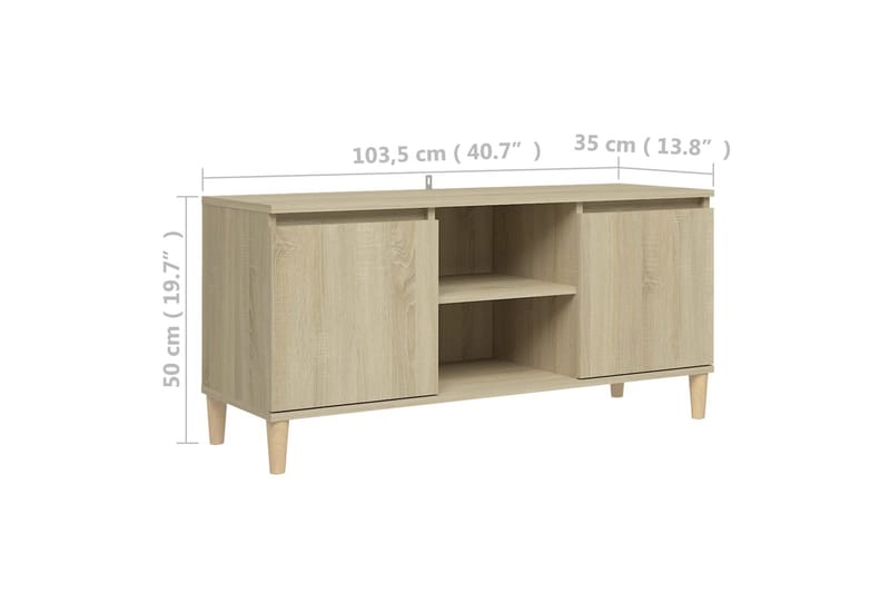 tv-skab m. massive træben 103,5x35x50 cm sonoma-eg - Brun - Møbler - TV borde & mediemøbler - TV-borde