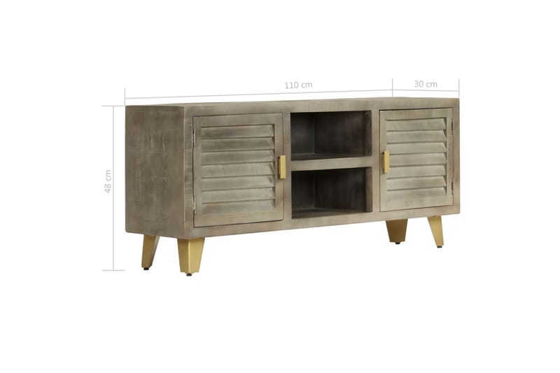 Tv-Skab Massivt Mangotræ Med Messing 110 X 30 X 48 Cm Grå - Grå - Møbler - TV borde & mediemøbler - TV-borde
