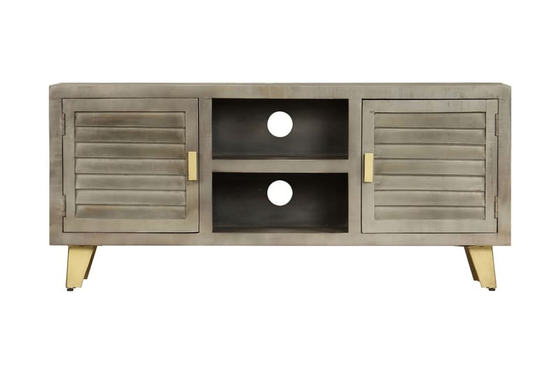 Tv-Skab Massivt Mangotræ Med Messing 110 X 30 X 48 Cm Grå - Grå - Møbler - TV borde & mediemøbler - TV-borde