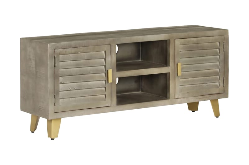 Tv-Skab Massivt Mangotræ Med Messing 110 X 30 X 48 Cm Grå - Grå - Møbler - TV borde & mediemøbler - TV-borde