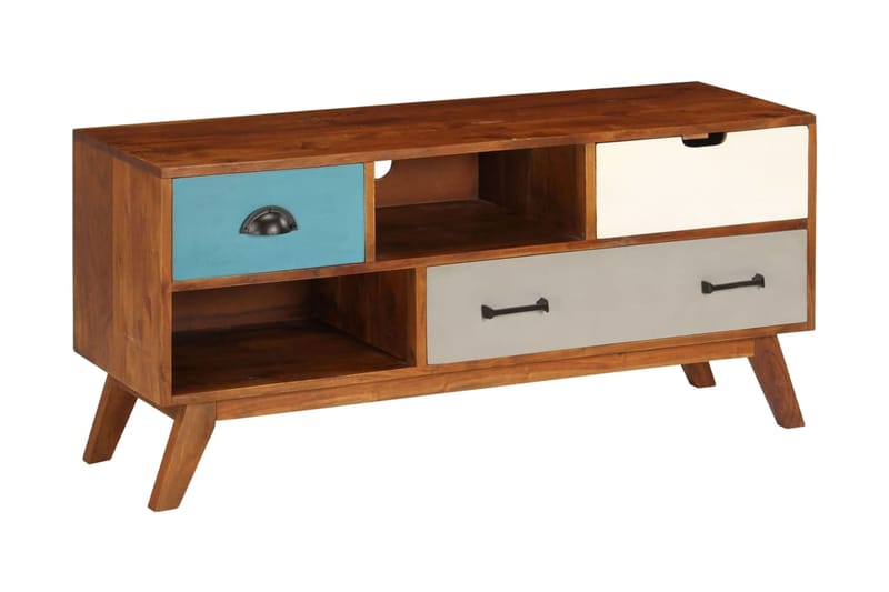 Tv-Skab Med 3 Skuffer Massivt Akacietræ 110 X 35 X 50 Cm - Flerfarvet - Møbler - TV borde & mediemøbler - TV-borde