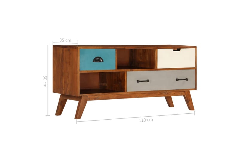 Tv-Skab Med 3 Skuffer Massivt Akacietræ 110 X 35 X 50 Cm - Flerfarvet - Møbler - TV borde & mediemøbler - TV-borde
