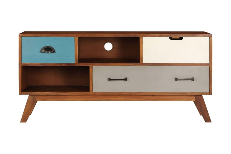 Tv-Skab Med 3 Skuffer Massivt Akacietræ 110 X 35 X 50 Cm - Flerfarvet - Møbler - TV borde & mediemøbler - TV-borde