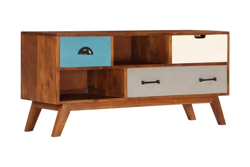 Tv-Skab Med 3 Skuffer Massivt Akacietræ 110 X 35 X 50 Cm - Flerfarvet - Møbler - TV borde & mediemøbler - TV-borde