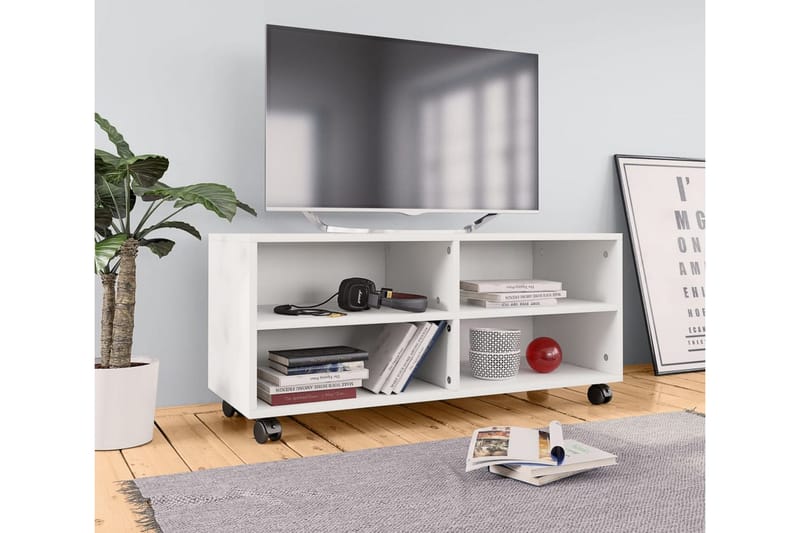 tv-skab med hjul 90 x 35 x 35 cm spånplade hvid - Møbler - TV borde & mediemøbler - TV-borde