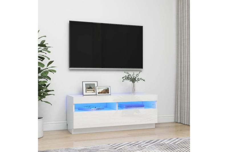 tv-skab med LED-lys 100x35x40 cm hvid højglans - Hvid - Møbler - TV borde & mediemøbler - TV-borde