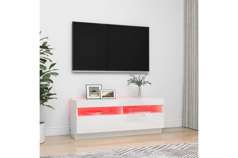 tv-skab med LED-lys 100x35x40 cm hvid højglans - Hvid - Møbler - TV borde & mediemøbler - TV-borde