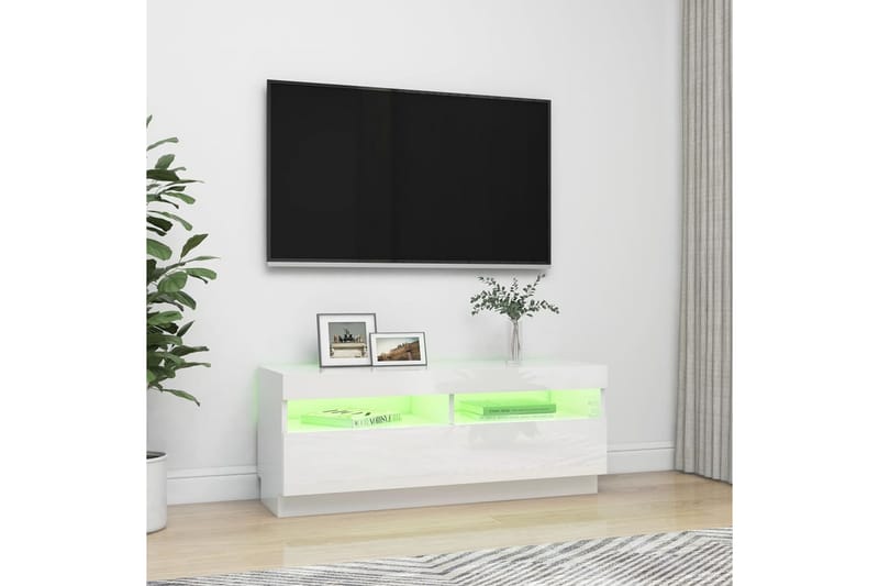 tv-skab med LED-lys 100x35x40 cm hvid højglans - Hvid - Møbler - TV borde & mediemøbler - TV-borde