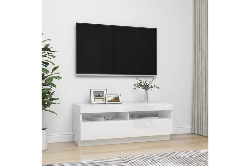 tv-skab med LED-lys 100x35x40 cm hvid højglans - Hvid - Møbler - TV borde & mediemøbler - TV-borde