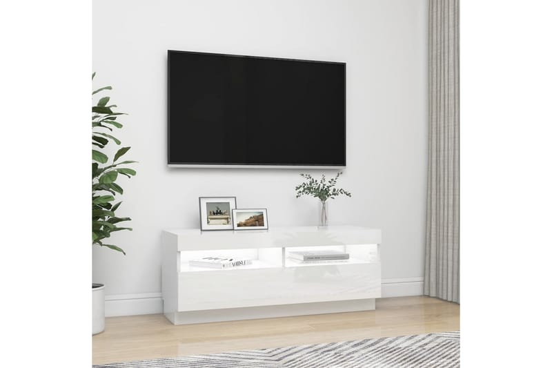 tv-skab med LED-lys 100x35x40 cm hvid højglans - Hvid - TV-borde