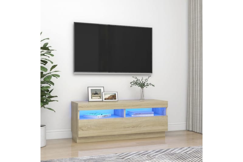 tv-skab med LED-lys 100x35x40 cm sonoma-eg - Brun - Møbler - TV borde & mediemøbler - TV-borde