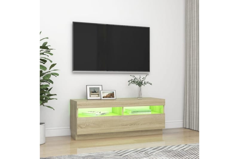 tv-skab med LED-lys 100x35x40 cm sonoma-eg - Brun - Møbler - TV borde & mediemøbler - TV-borde