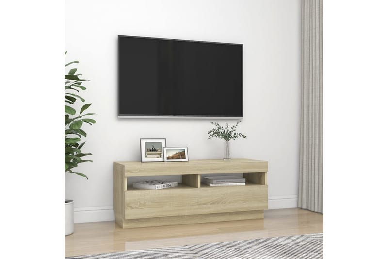 tv-skab med LED-lys 100x35x40 cm sonoma-eg - Brun - TV-borde