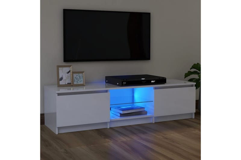 tv-skab med LED-lys 120x30x35,5 cm hvid højglans - Hvid - TV-borde