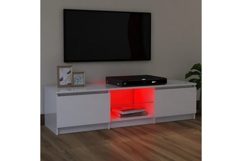 tv-skab med LED-lys 120x30x35,5 cm hvid højglans - Hvid - TV-borde