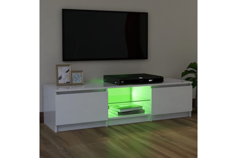 tv-skab med LED-lys 120x30x35,5 cm hvid højglans - Hvid - TV-borde