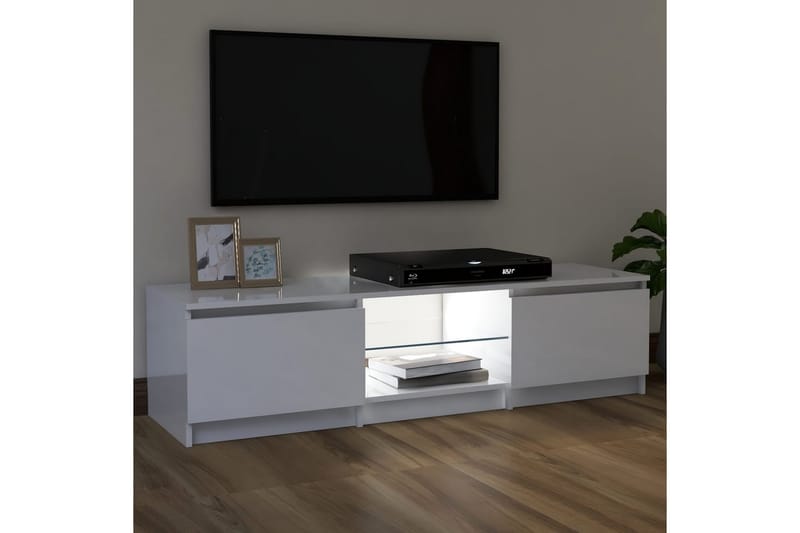 tv-skab med LED-lys 120x30x35,5 cm hvid højglans - Hvid - TV-borde