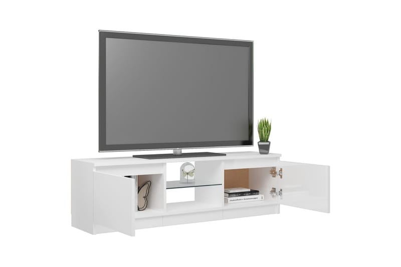 tv-skab med LED-lys 120x30x35,5 cm hvid højglans - Hvid - TV-borde