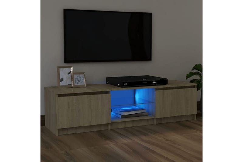 tv-skab med LED-lys 120x30x35,5 cm sonoma-eg - Brun - TV-borde