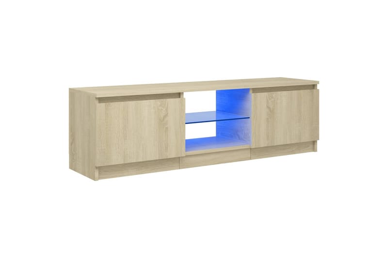 tv-skab med LED-lys 120x30x35,5 cm sonoma-eg - Brun - TV-borde