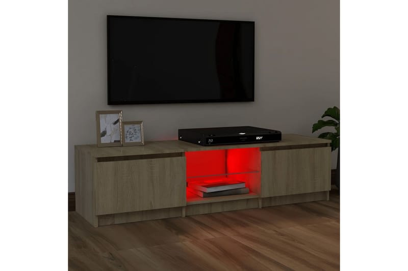 tv-skab med LED-lys 120x30x35,5 cm sonoma-eg - Brun - Møbler - TV borde & mediemøbler - TV-borde