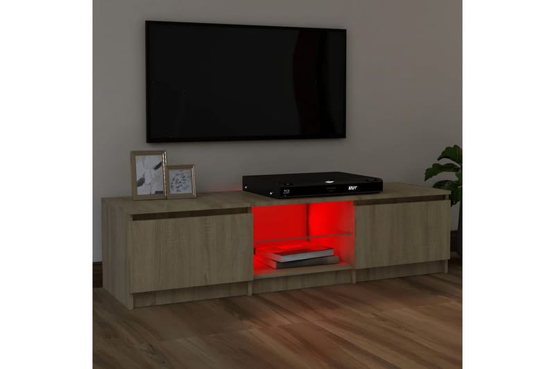 tv-skab med LED-lys 120x30x35,5 cm sonoma-eg - Brun - TV-borde