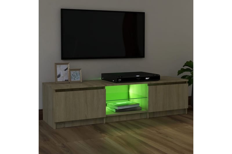 tv-skab med LED-lys 120x30x35,5 cm sonoma-eg - Brun - TV-borde