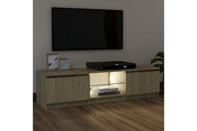 tv-skab med LED-lys 120x30x35,5 cm sonoma-eg - Brun - TV-borde